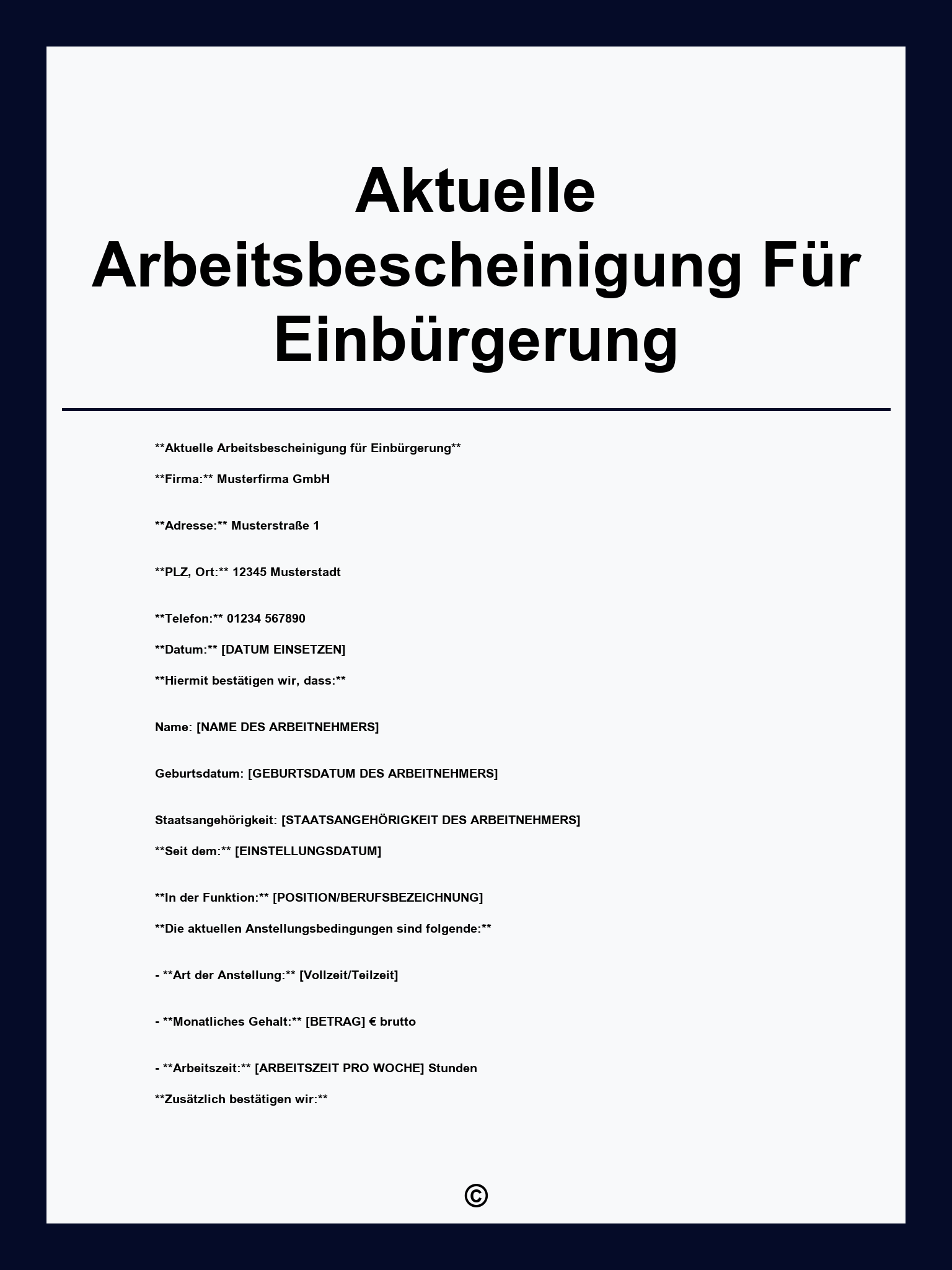 Aktuelle Arbeitsbescheinigung Für Einbürgerung