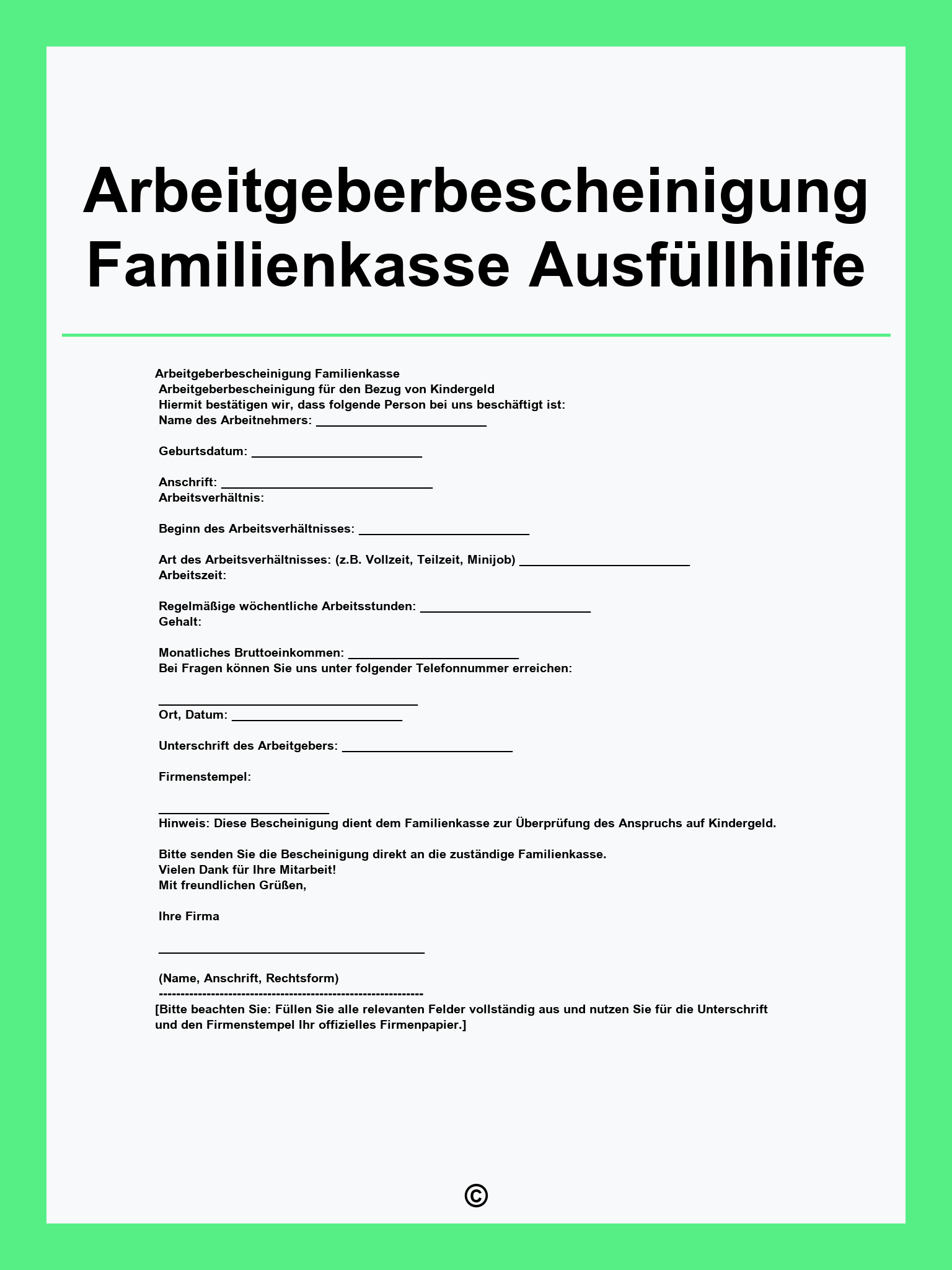 Arbeitgeberbescheinigung Familienkasse Ausfüllhilfe