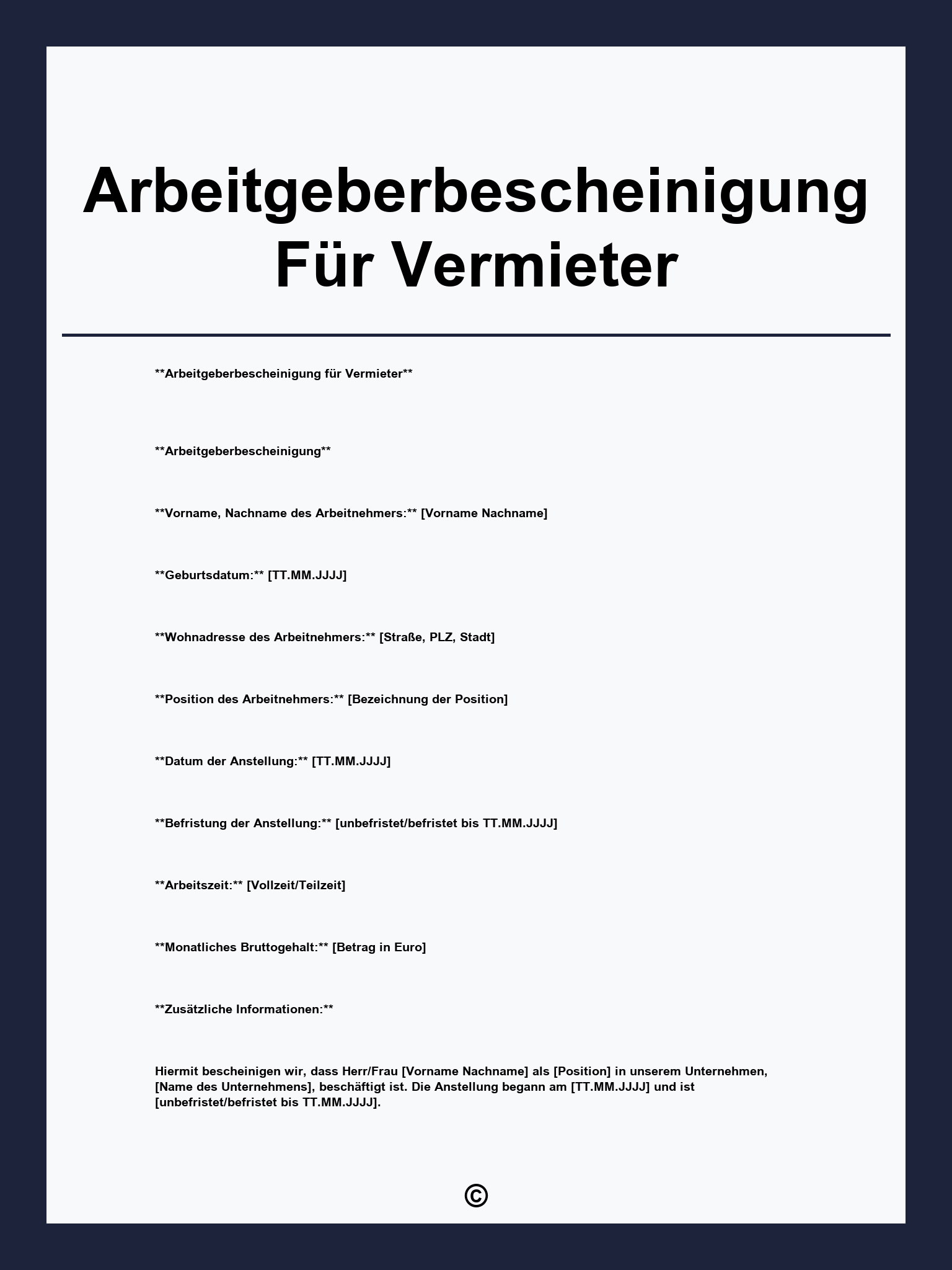 Arbeitgeberbescheinigung Für Vermieter
