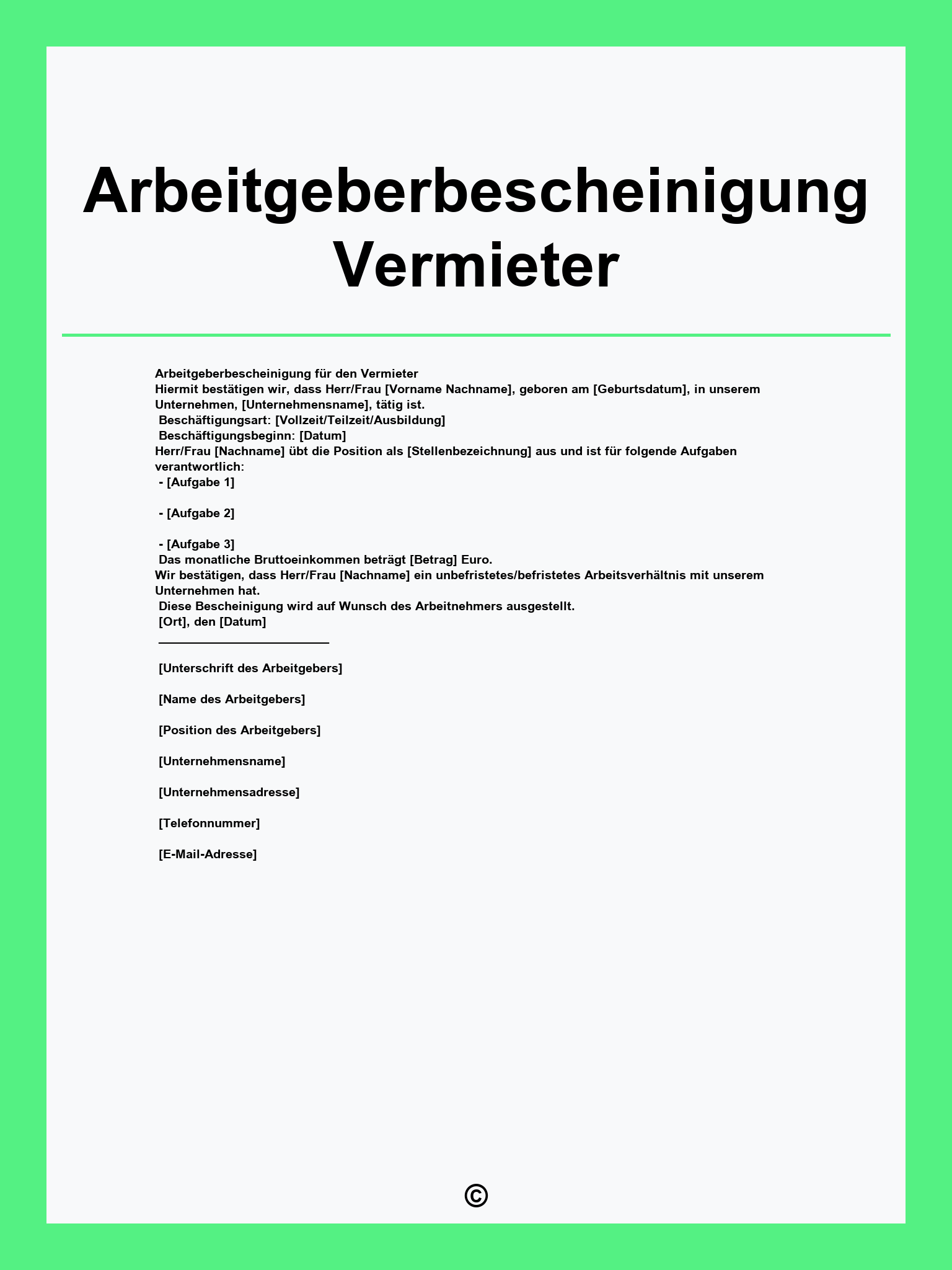 Arbeitgeberbescheinigung Vermieter Muster