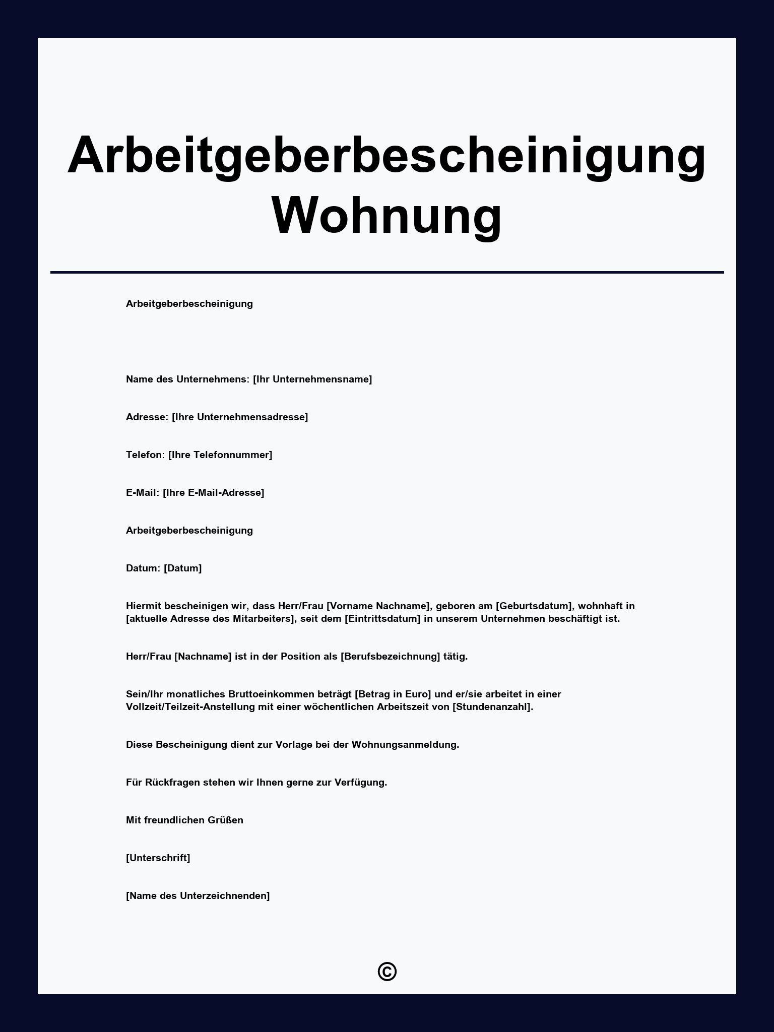 Arbeitgeberbescheinigung Wohnung