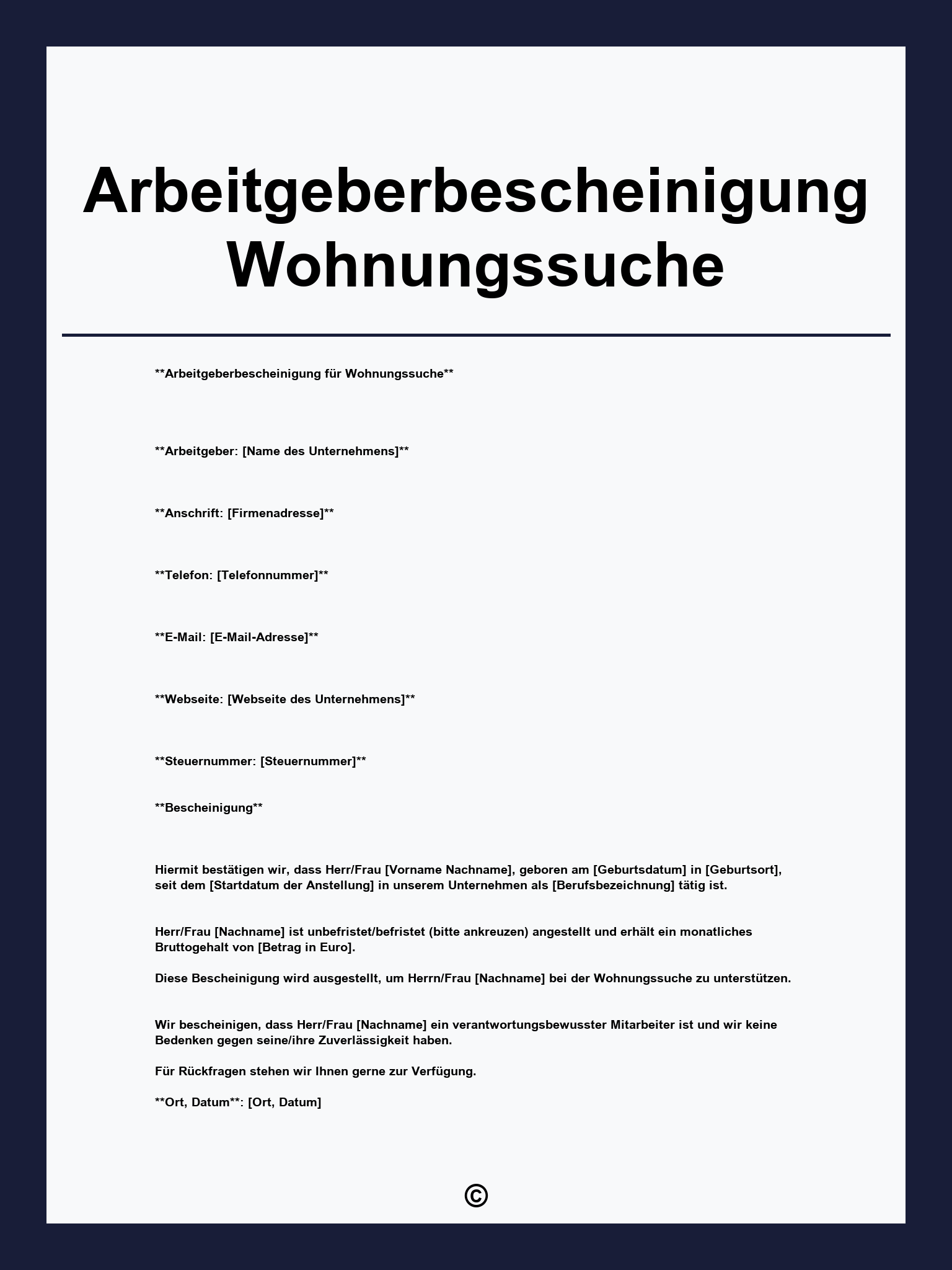 Arbeitgeberbescheinigung Wohnungssuche