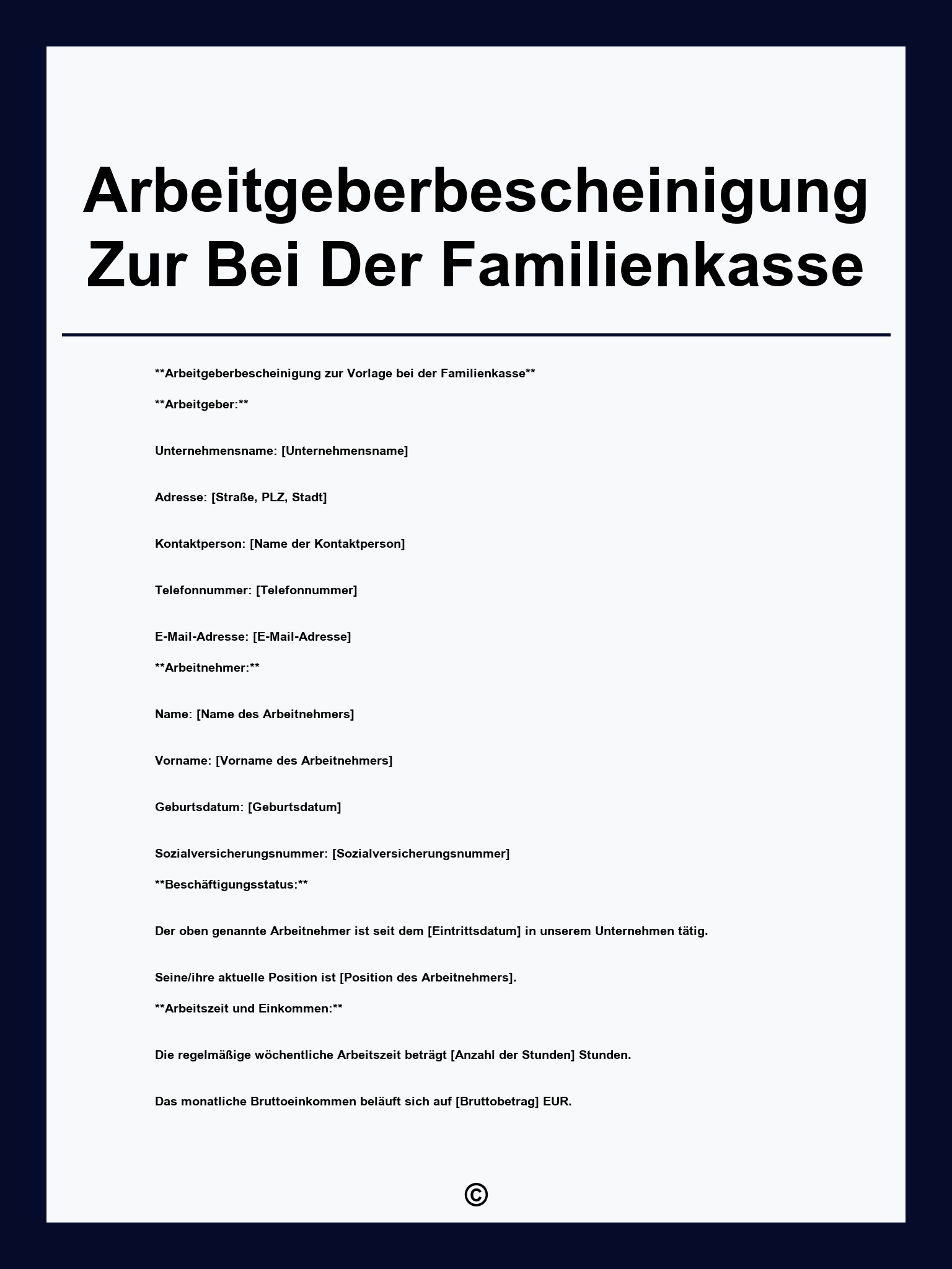 Arbeitgeberbescheinigung Zur Vorlage Bei Der Familienkasse
