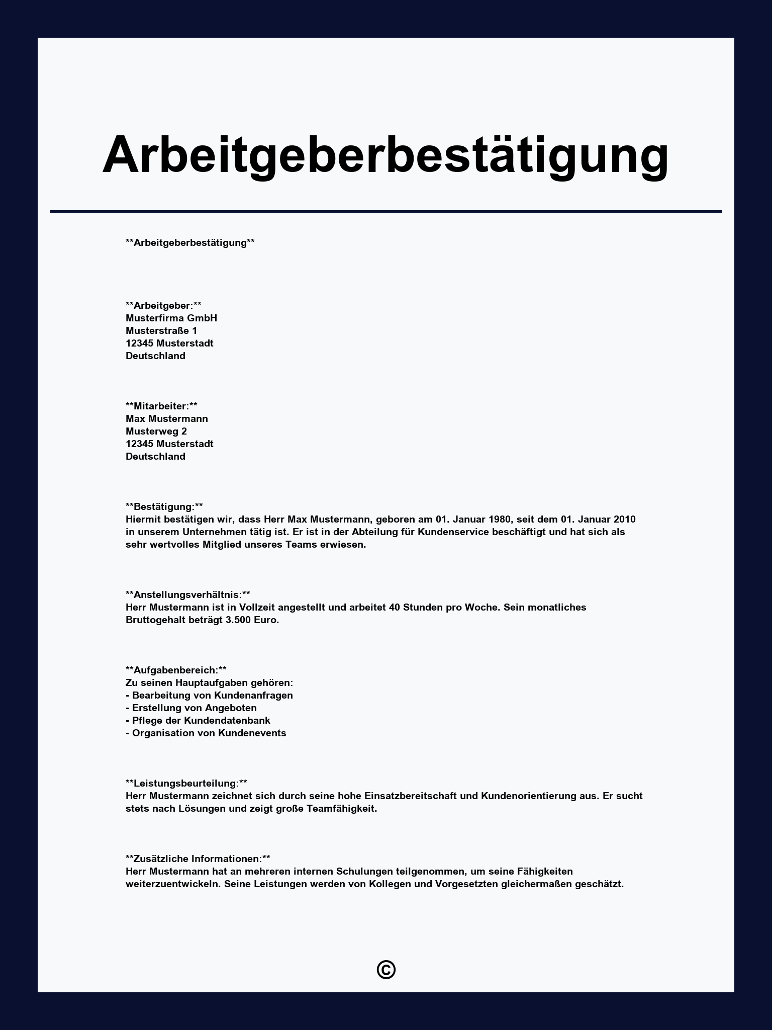 Arbeitgeberbestätigung Vorlage