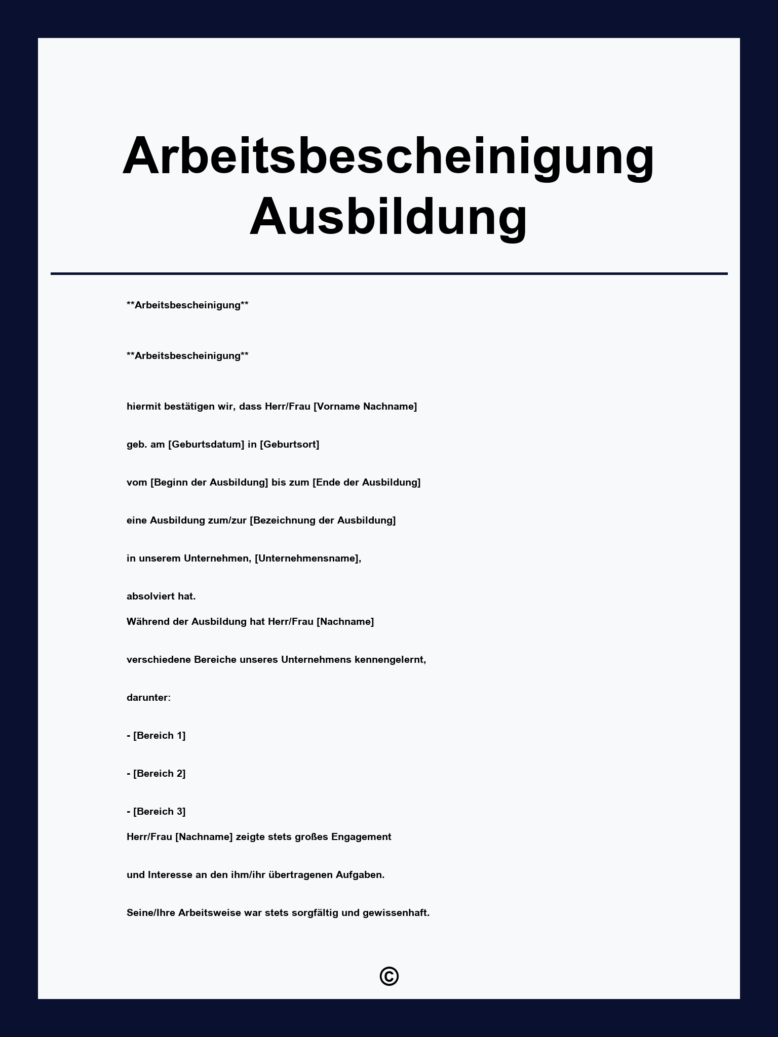 Arbeitsbescheinigung Ausbildung Vorlage