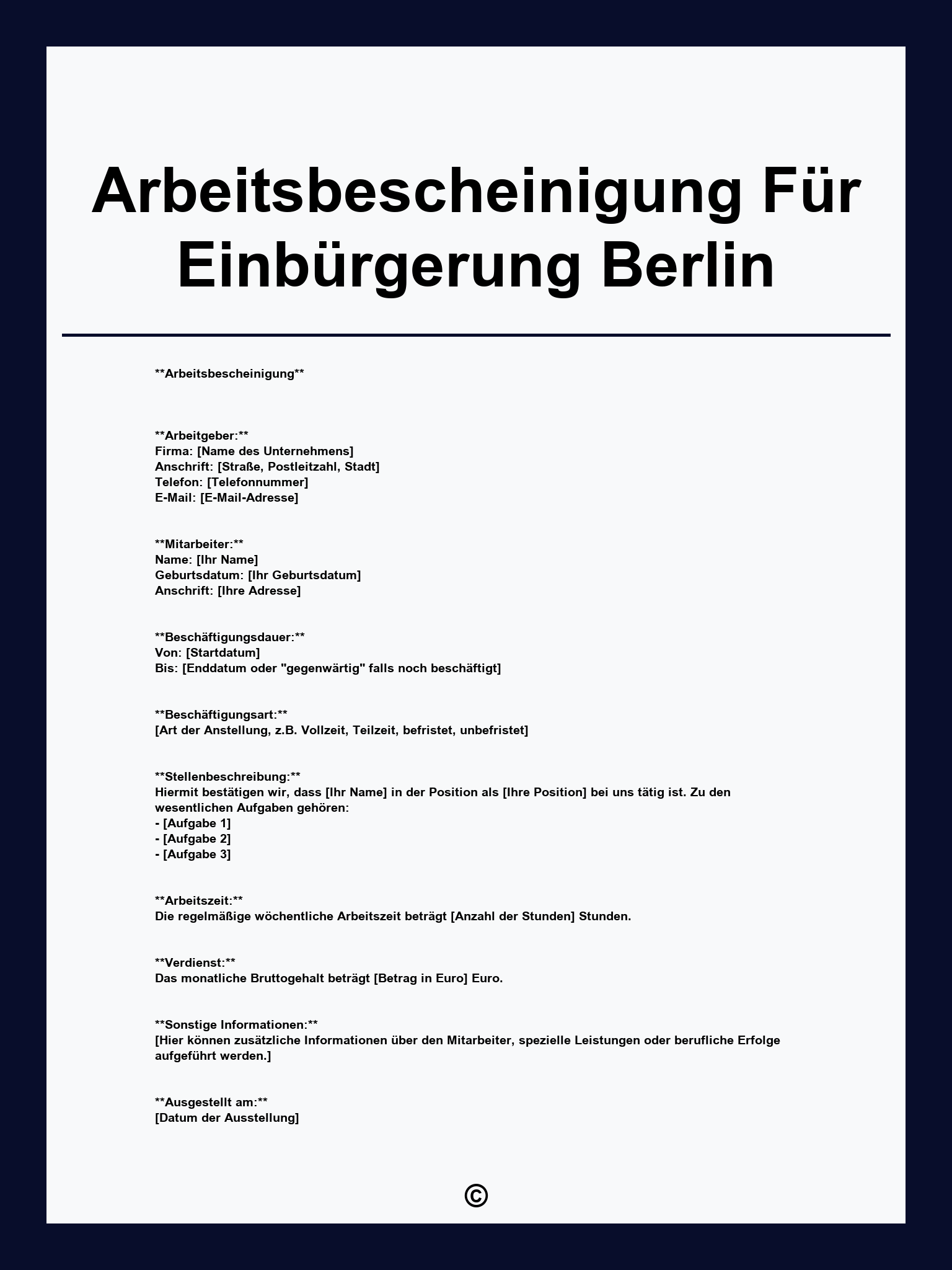 Arbeitsbescheinigung Für Einbürgerung Berlin