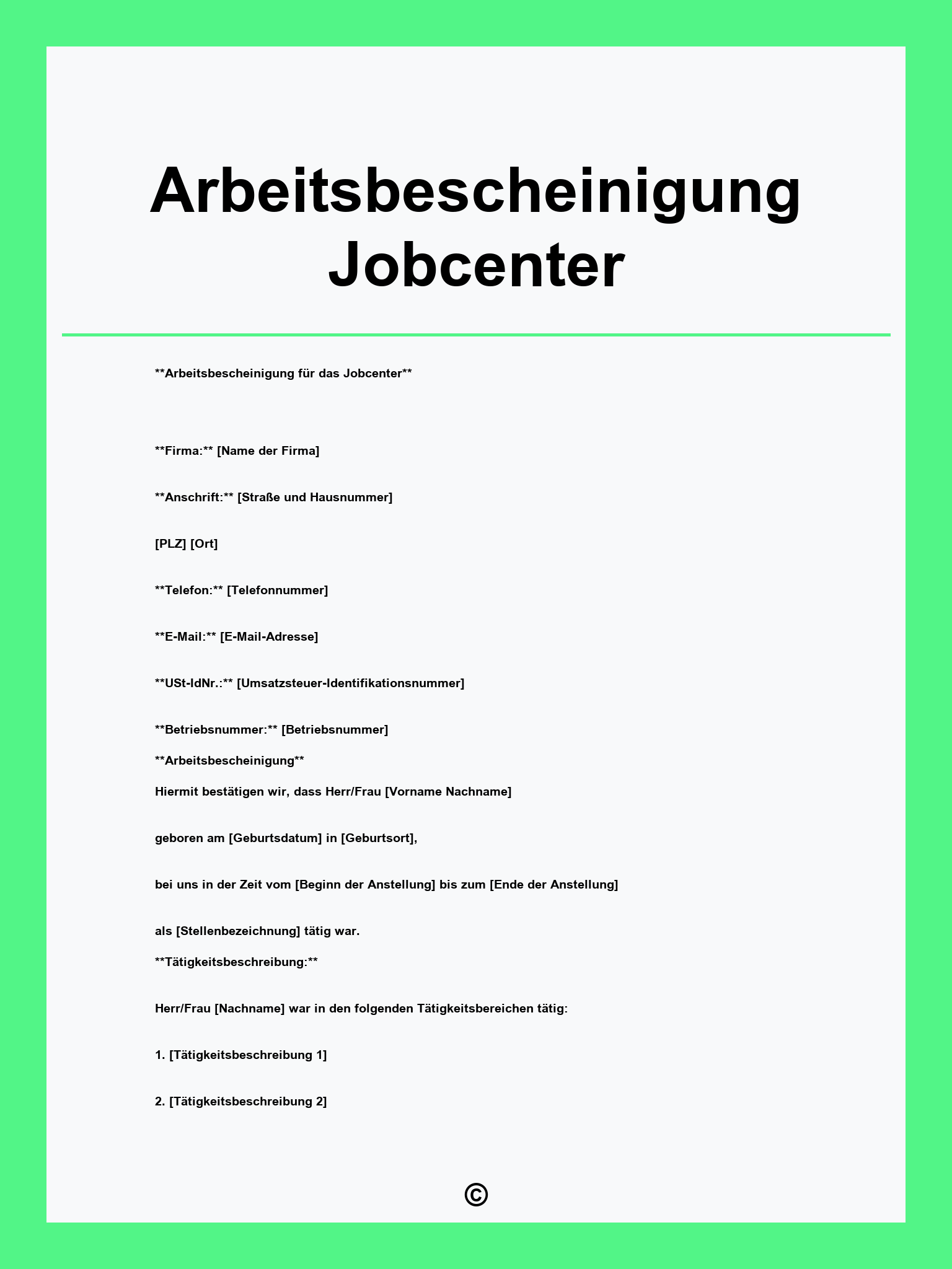 Arbeitsbescheinigung Jobcenter