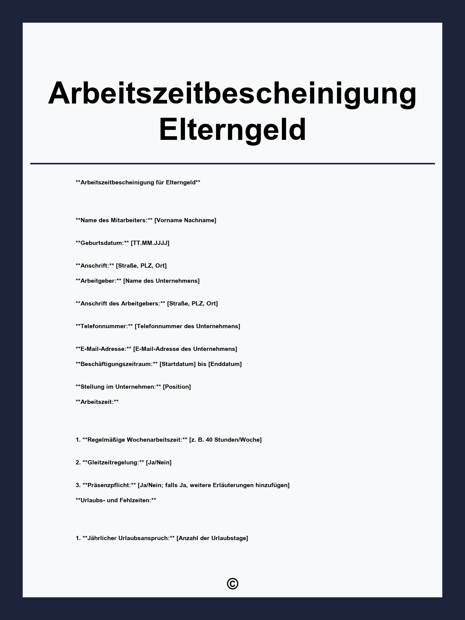 Arbeitszeitbescheinigung Elterngeld