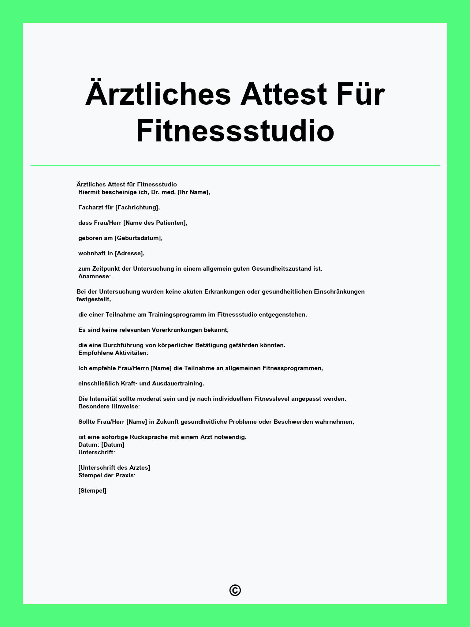 Ärztliches Attest Für Fitnessstudio Muster