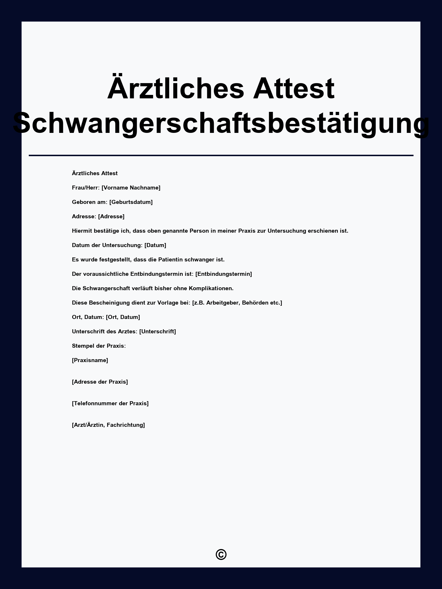 Ärztliches Attest Schwangerschaftsbestätigung Vorlage