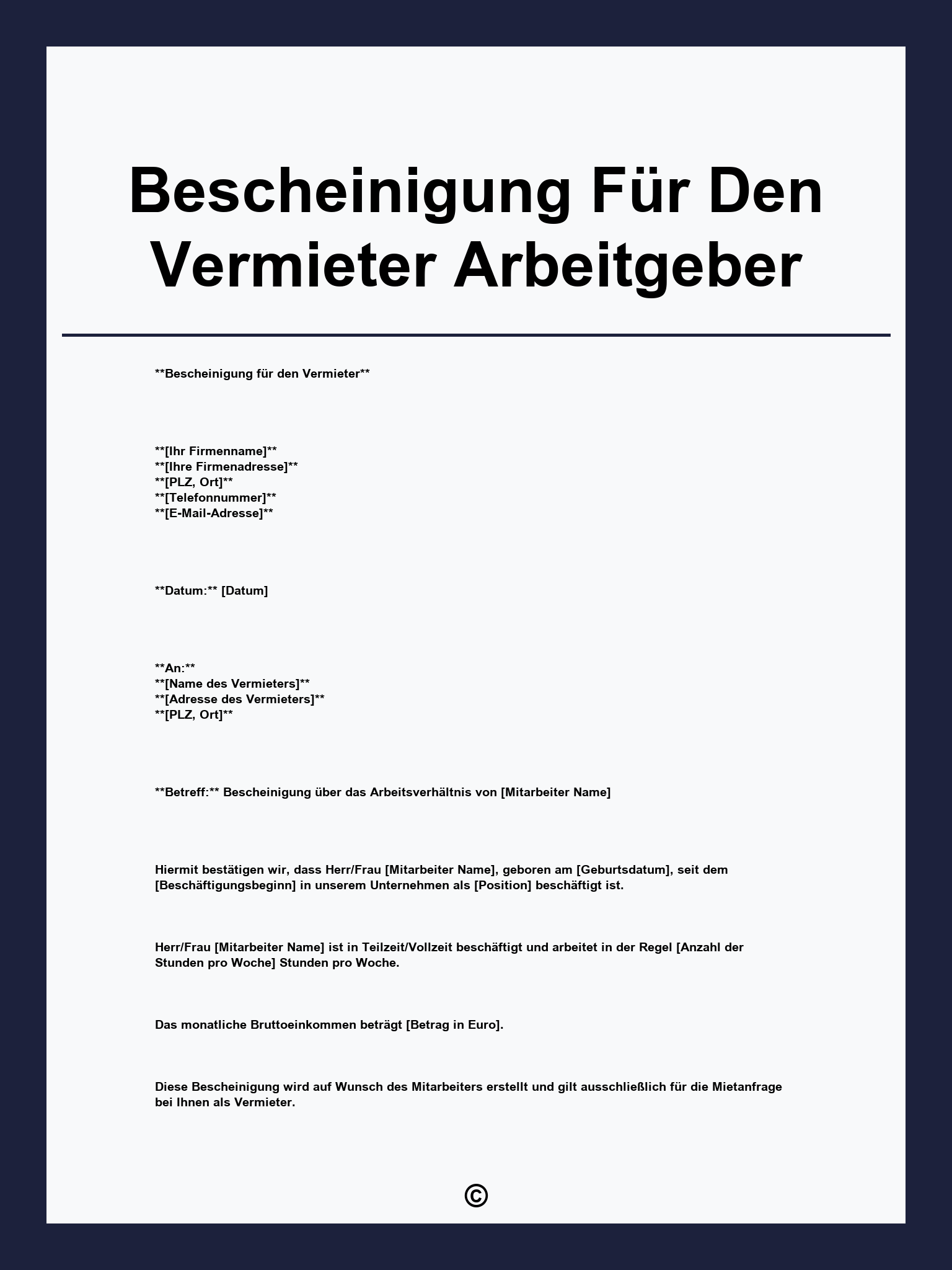 Bescheinigung Für Den Vermieter Arbeitgeber