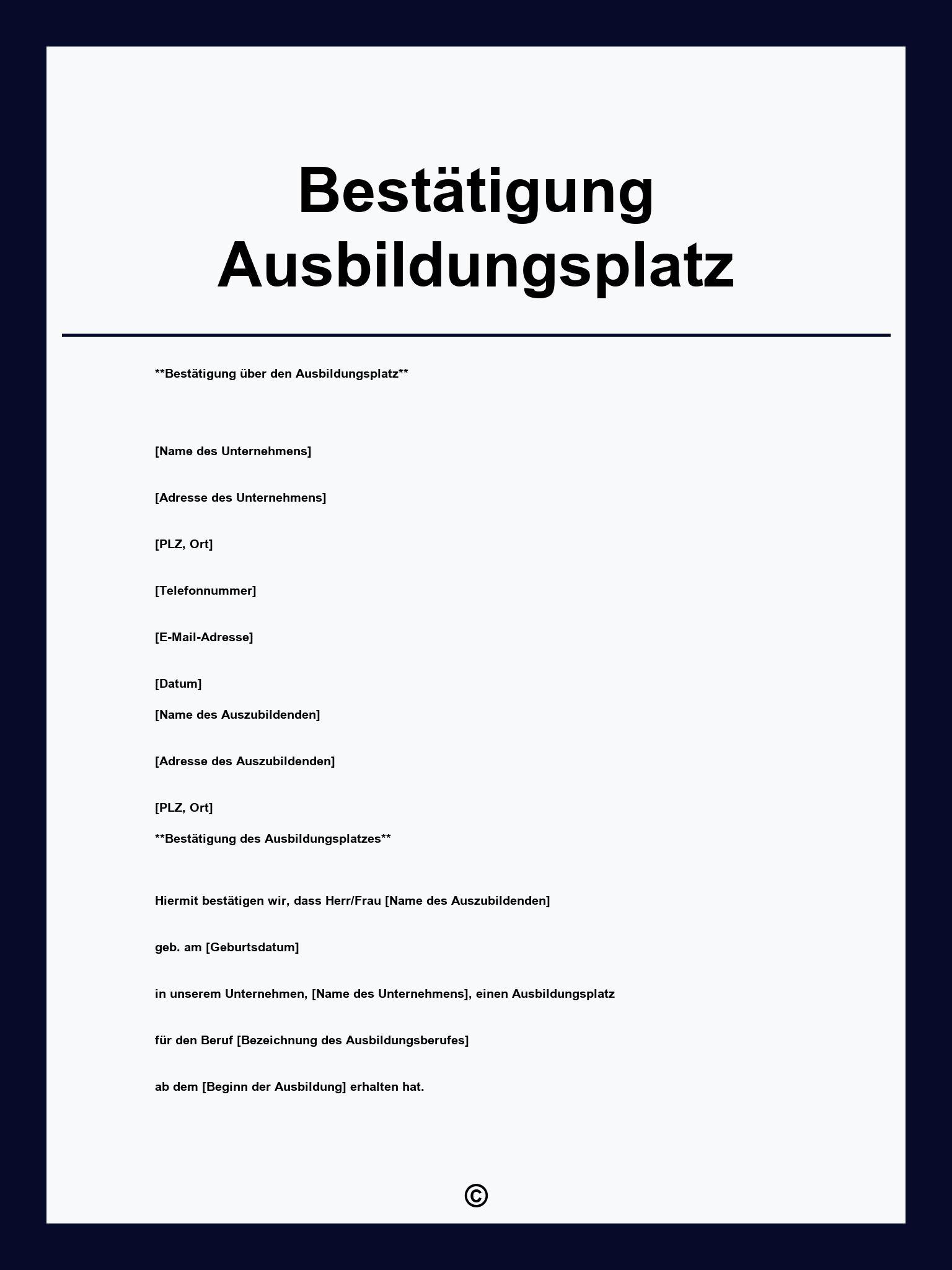 Bestätigung Ausbildungsplatz Muster
