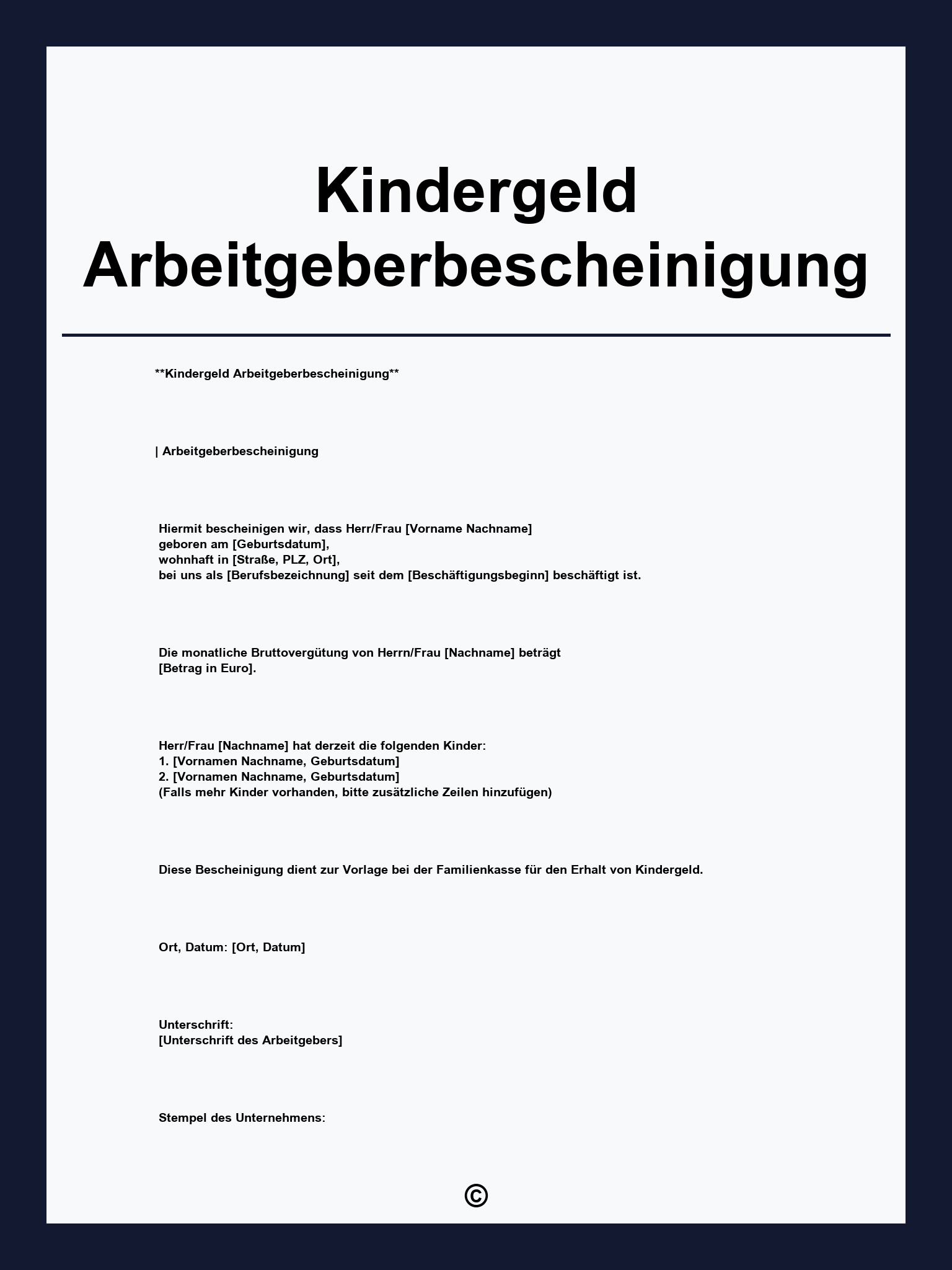 Kindergeld Arbeitgeberbescheinigung