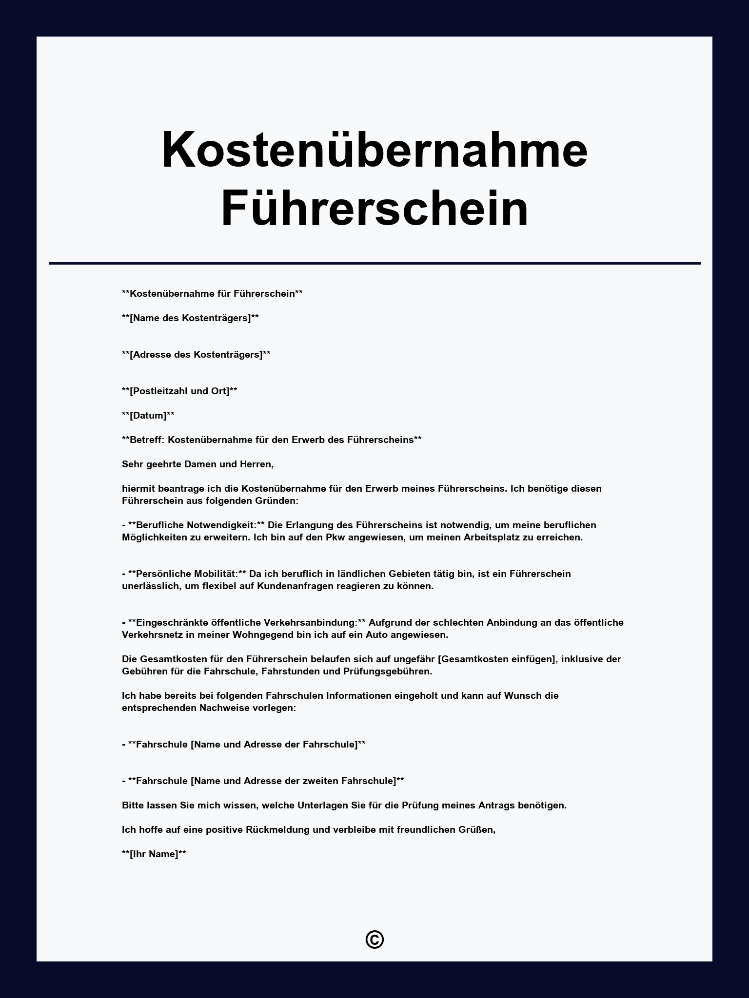 Muster Kostenübernahme Führerschein