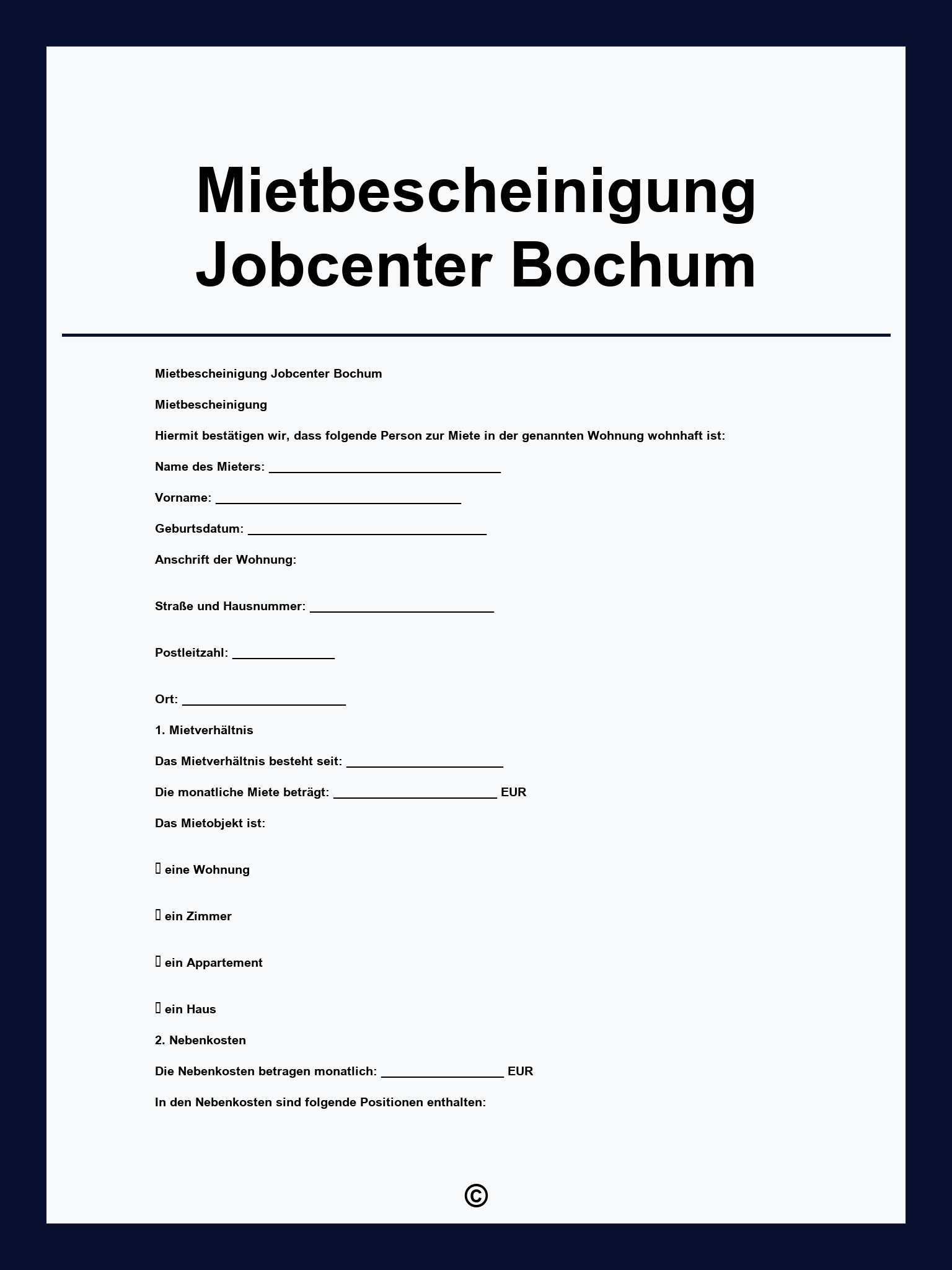 Mietbescheinigung Jobcenter Bochum