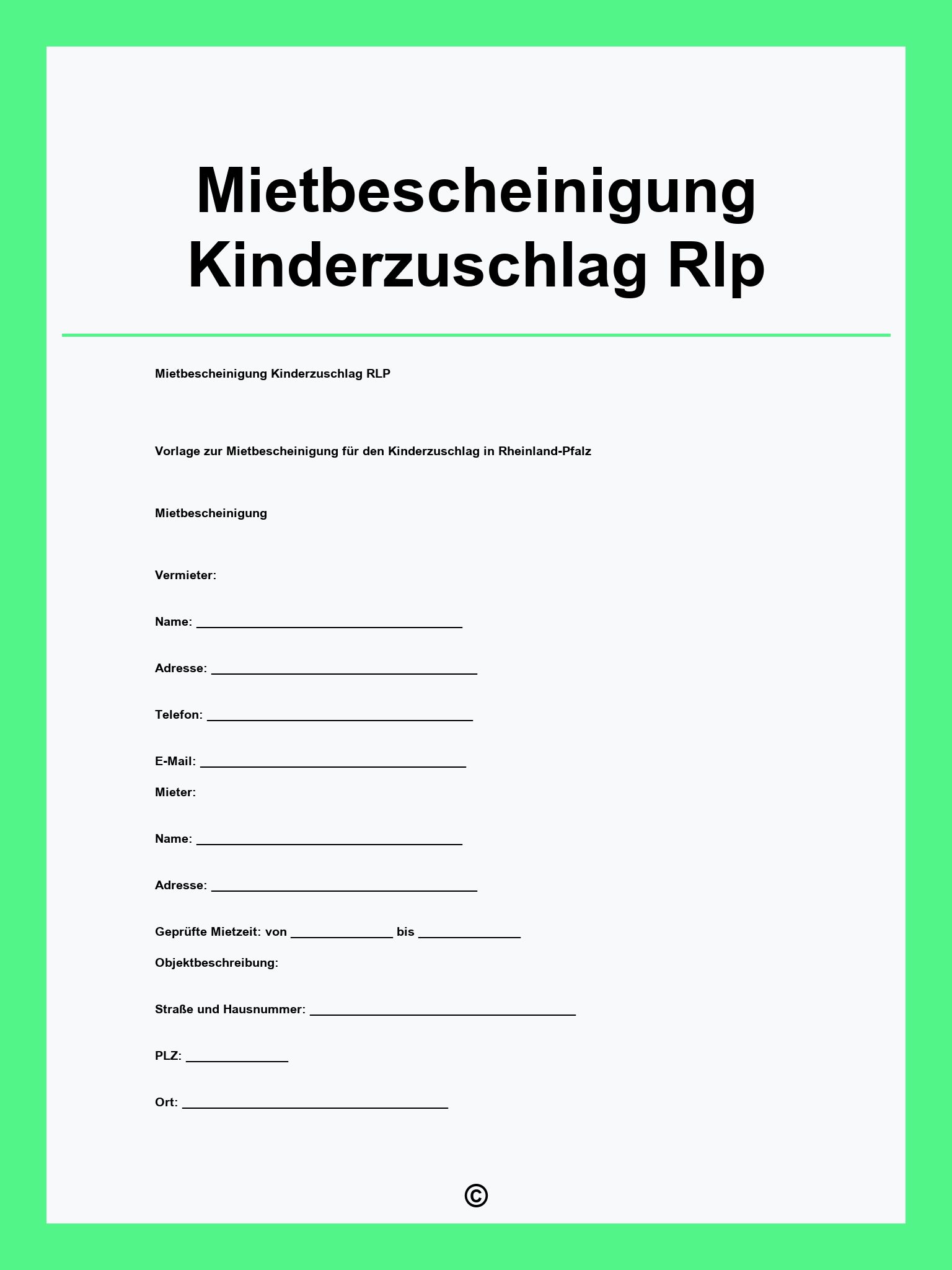Mietbescheinigung Kinderzuschlag Rlp