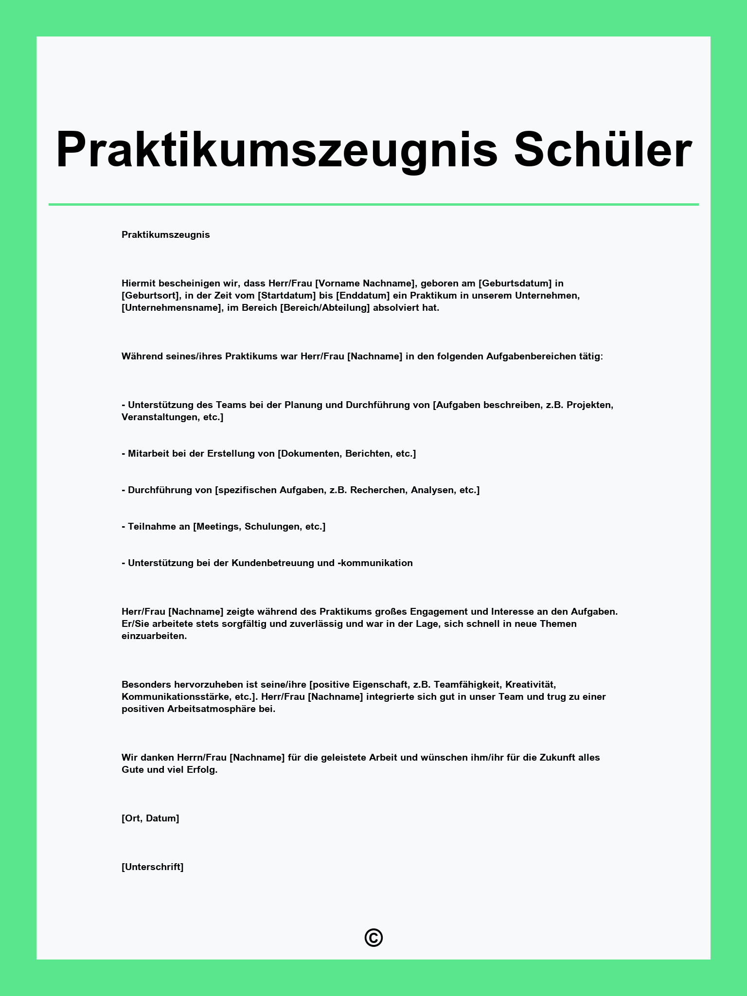 Praktikumszeugnis Schüler Vorlage