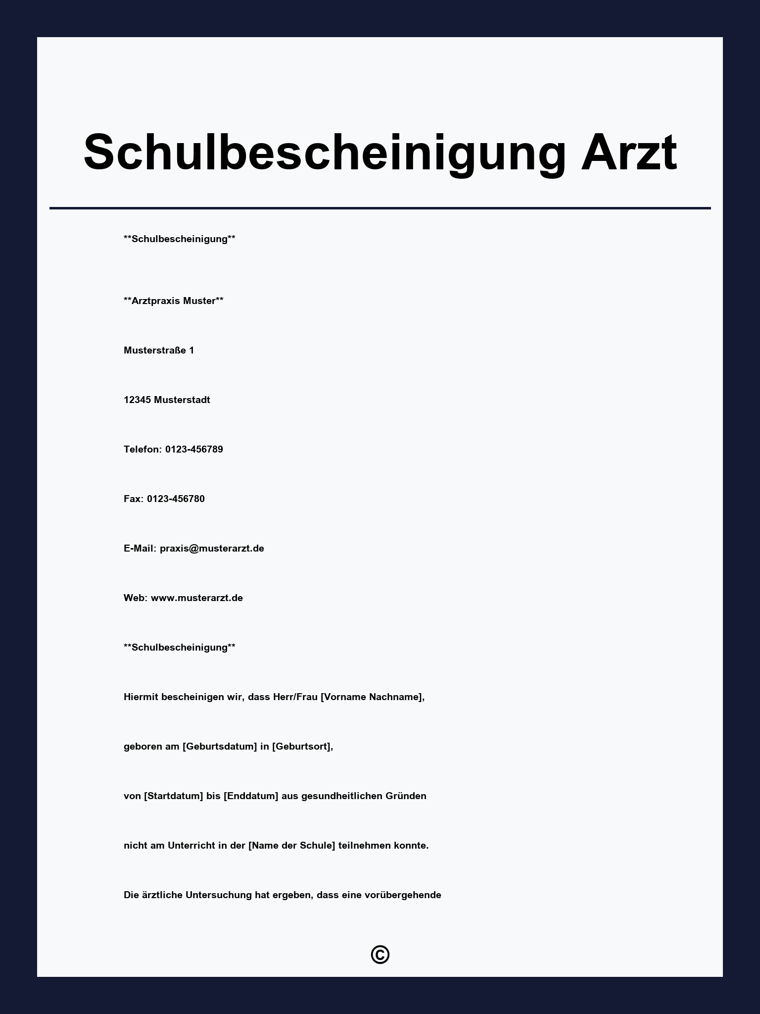 Schulbescheinigung Arzt