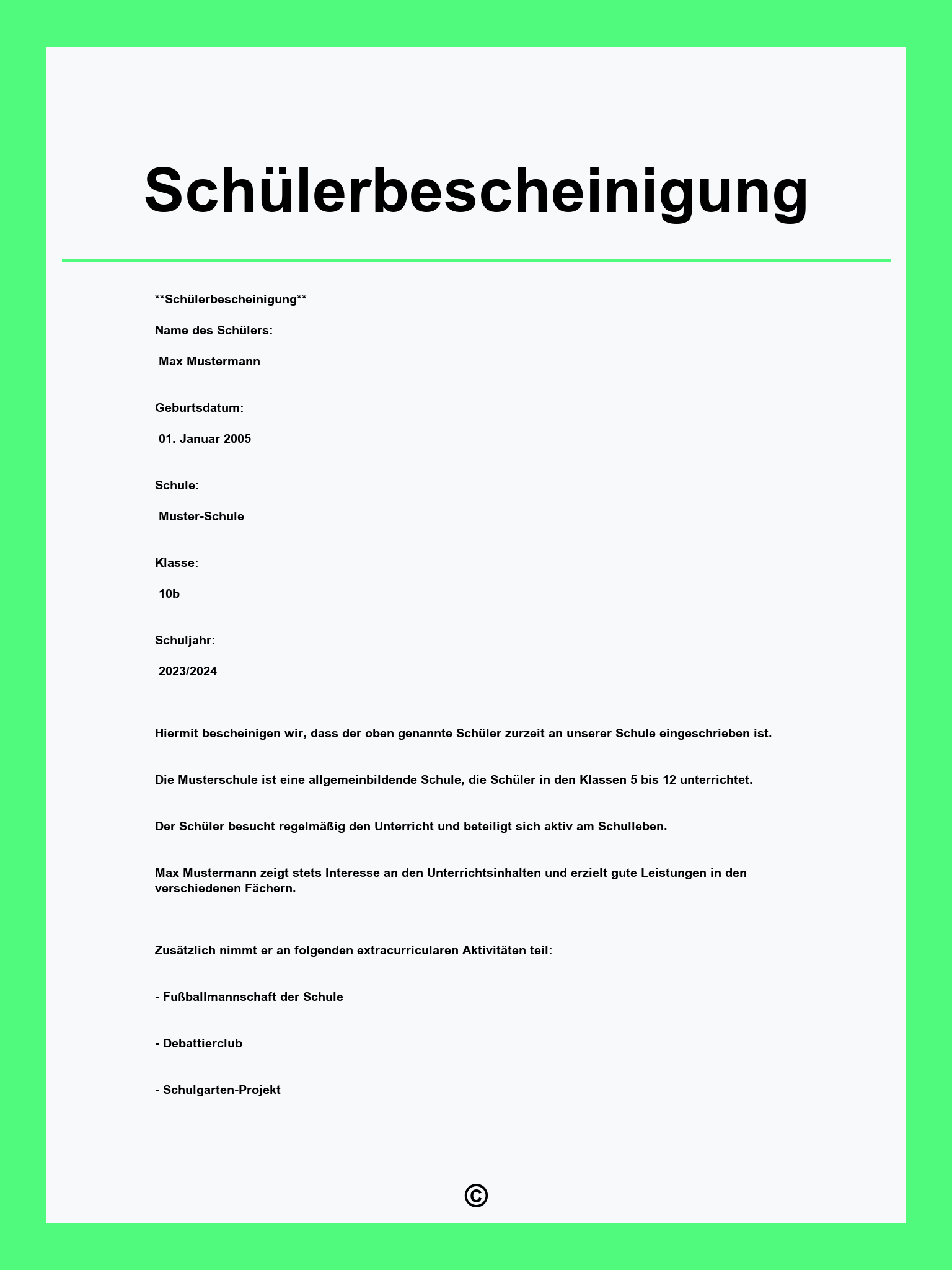 Schülerbescheinigung