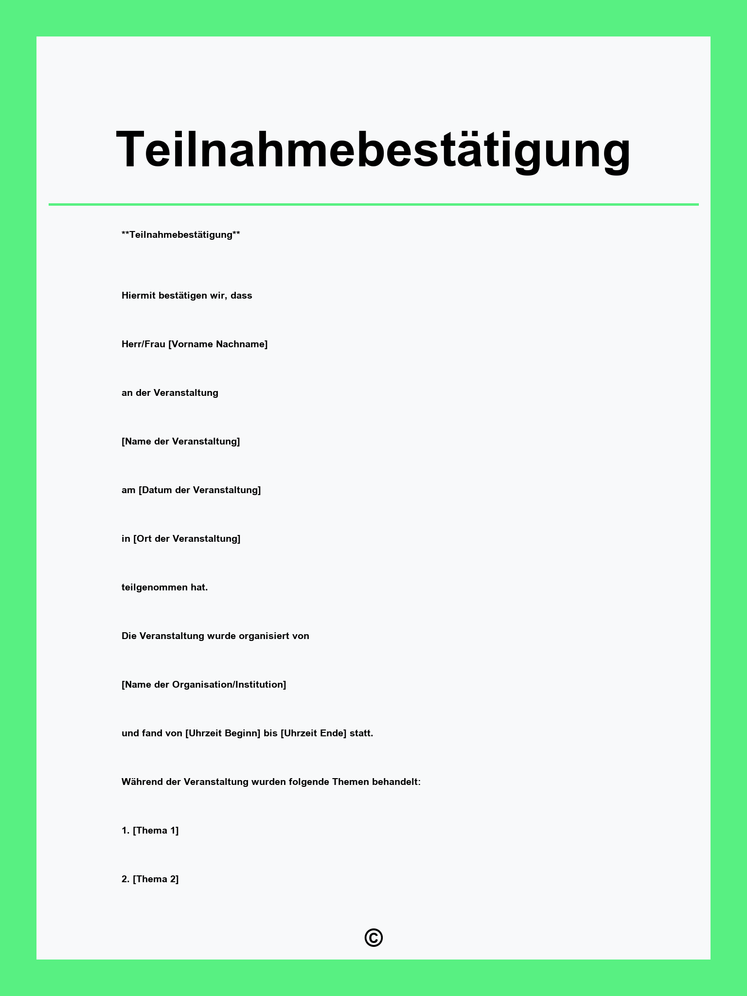 Teilnahmebestätigung Vorlage