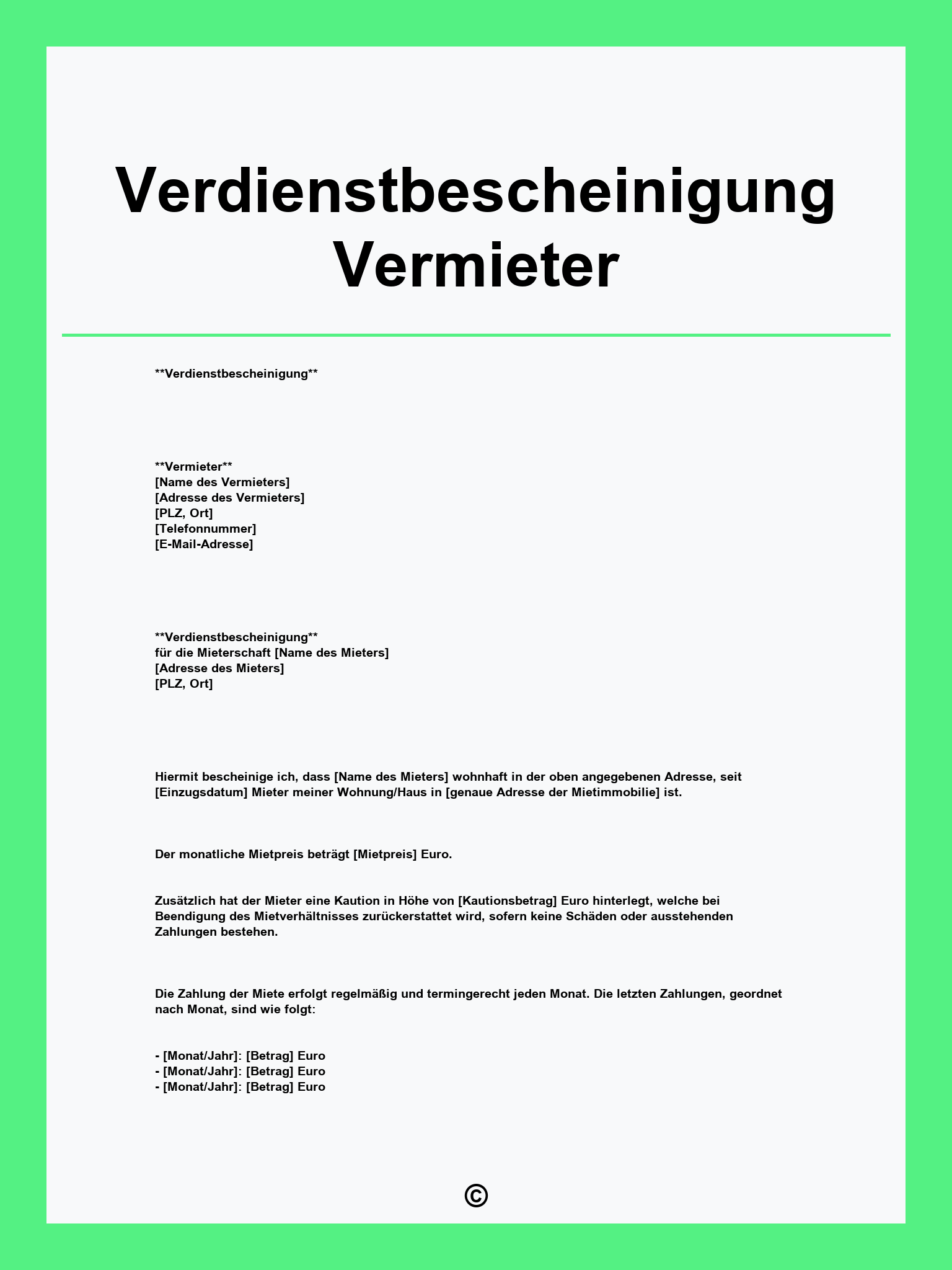 Verdienstbescheinigung Vermieter Muster