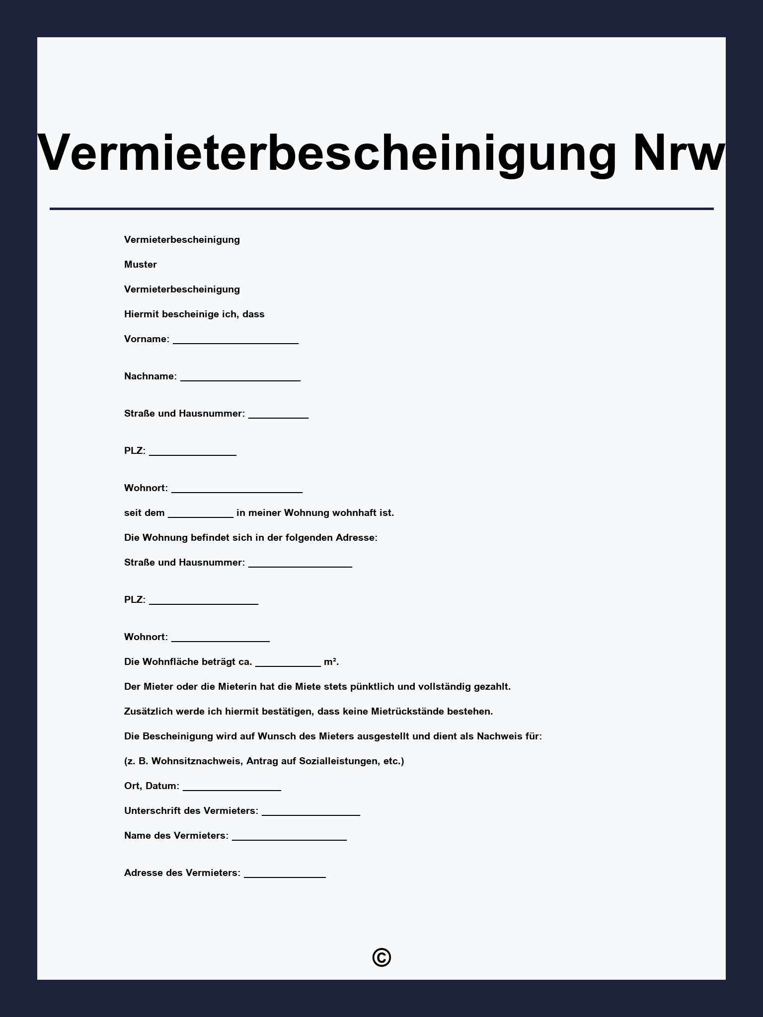 Vermieterbescheinigung Nrw
