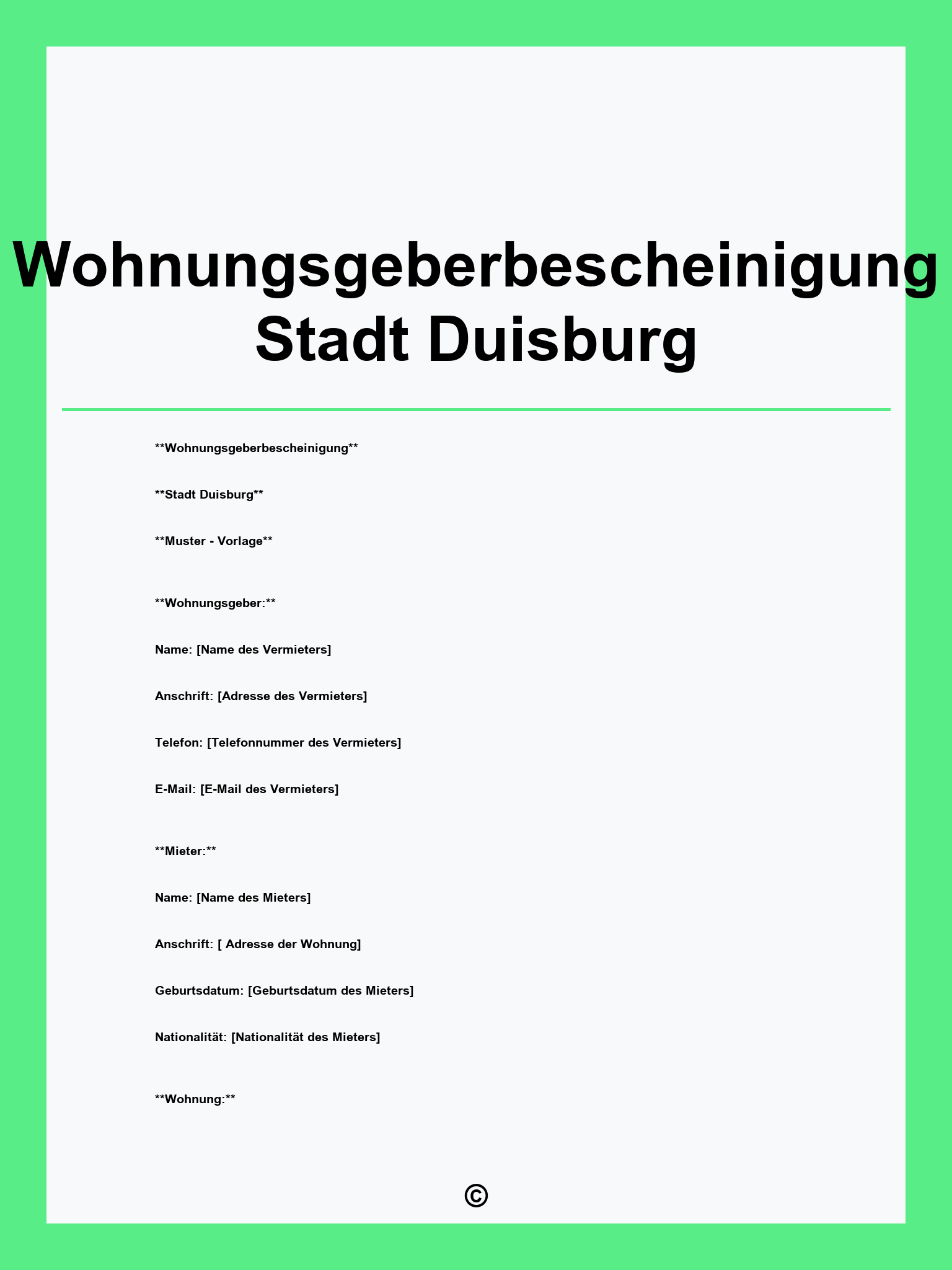 Wohnungsgeberbescheinigung Stadt Duisburg