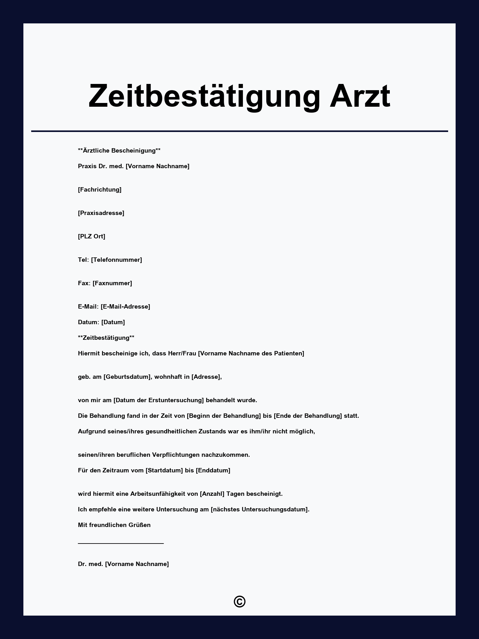 Zeitbestätigung Arzt Vorlage